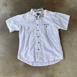 Blanc du Nil Button Down Shirt Mens Large White Fair Textured Short Sleeve